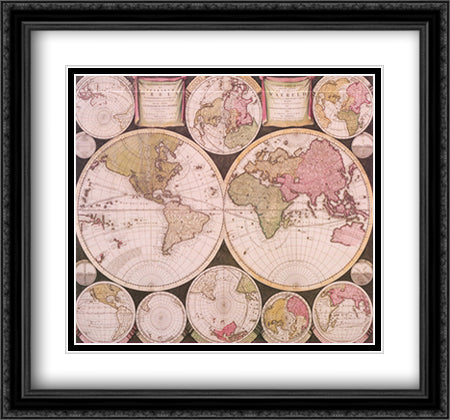 Atlas Major World Map 30x27 Black Ornate Wood Framed Art Print Poster with Double Matting