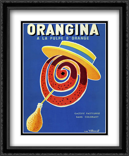 Orangina 24x32 Black Ornate Wood Framed Art Print Poster with Double Matting by Villemot, Bernard