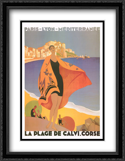 Plage de Calvi 24x32 Black Ornate Wood Framed Art Print Poster with Double Matting by Broders, Rodger