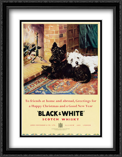 Black and White Scotch Whiskey 24x32 Black Ornate Wood Framed Art Print Poster with Double Matting