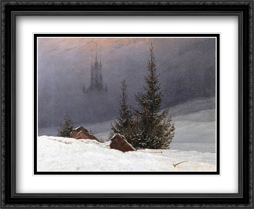 Winter Landscape With A Church 30x24 Black Ornate Wood Framed Art Print Poster with Double Matting by Friedrich, Caspar David