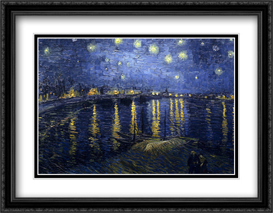 Starlight Over the Rhone 30x26 Black Ornate Wood Framed Art Print Poster with Double Matting by Van Gogh, Vincent