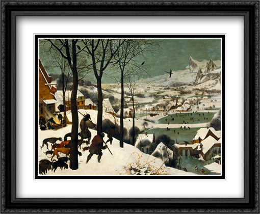 Winter/Hunters in the Snow 32x26 Black Ornate Wood Framed Art Print Poster with Double Matting