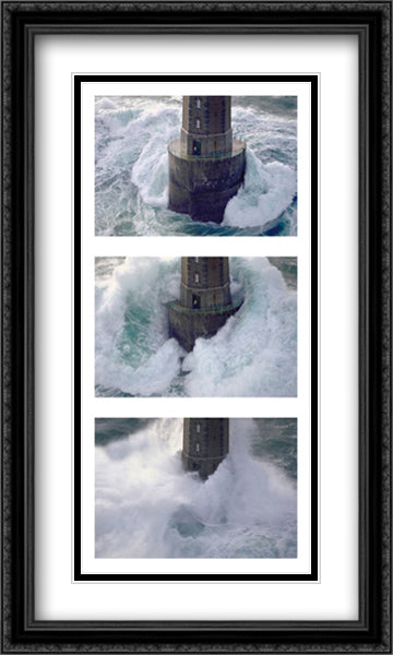 Phares dans la Tempete Kereon [triptych, vertical] 24x32 Black Ornate Wood Framed Art Print Poster with Double Matting by Guichard, Jean