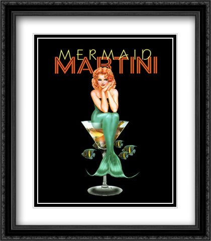 Mermaid Martini 22x26 Black Ornate Wood Framed Art Print Poster with Double Matting by Burch, Ralph