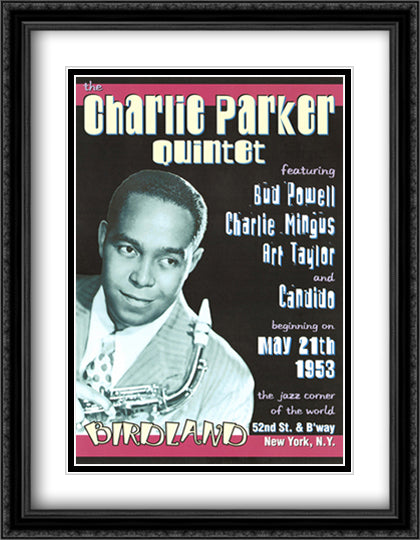 Charlie Parker, 1953 21x28 Black Ornate Wood Framed Art Print Poster with Double Matting