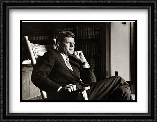 John F. Kennedy 32x26 Black Ornate Wood Framed Art Print Poster with Double Matting by American History