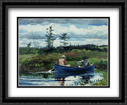 Blue Boat 32x24 Black Ornate Wood Framed Art Print Poster with Double Matting by Homer, Winslow