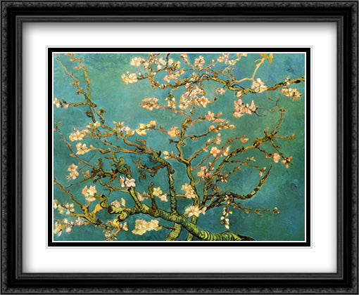 Blossoming Almond Tree, Saint-Remy, c.1890 32x26 Black Ornate Wood Framed Art Print Poster with Double Matting by Van Gogh, Vincent