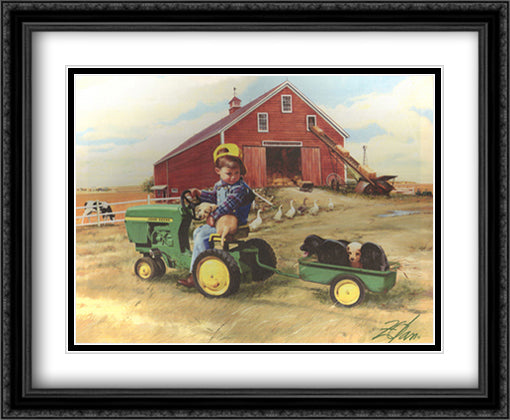 Tractor Ride 32x26 Black Ornate Wood Framed Art Print Poster with Double Matting by Zolan, Donald