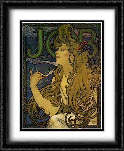 Papier a Cigarette Job, c.1897 26x32 Black Ornate Wood Framed Art Print Poster with Double Matting by Mucha, Alphonse