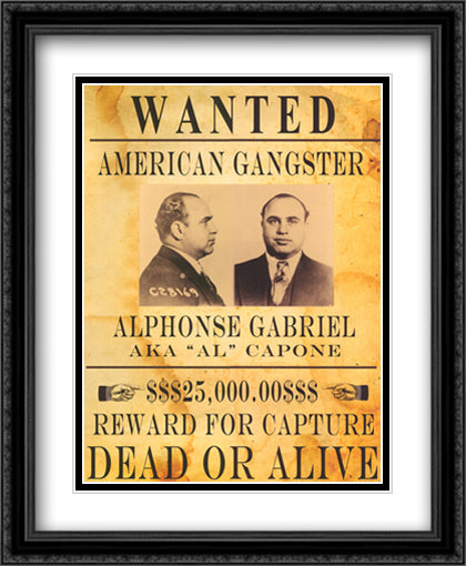 Al Capone Wanted Poster 22x28 Black Ornate Wood Framed Art Print Poster with Double Matting