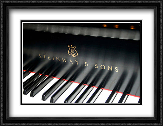 Steinway & Sons, Piano Keys With Modern Logo 28x22 Black Ornate Wood Framed Art Print Poster with Double Matting