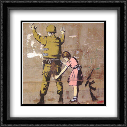 Bethlehem Wall Graffiti 24x24 Black Ornate Wood Framed Art Print Poster with Double Matting by Banksy