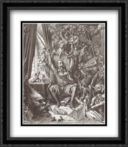 Don Quixote In His Library 26x32 Black Ornate Wood Framed Art Print Poster with Double Matting by Dore, Gustav