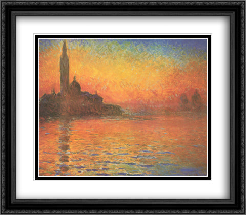 Dusk in Venice 32x26 Black Ornate Wood Framed Art Print Poster with Double Matting by Monet, Claude