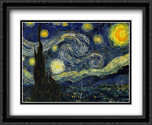 Starry Night 32x26 Black Ornate Wood Framed Art Print Poster with Double Matting by Van Gogh, Vincent
