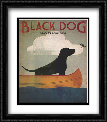 Black Dog Canoe 26x32 Black Ornate Wood Framed Art Print Poster with Double Matting by Fowler, Ryan