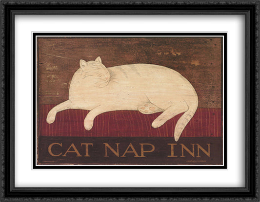 Cat Nap Inn 28x22 Black Ornate Wood Framed Art Print Poster with Double Matting by Kimble, Warren