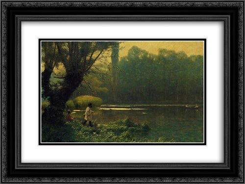 Summer Afternoon on a Lake 24x18 Black Ornate Wood Framed Art Print Poster with Double Matting by Gerome, Jean Leon