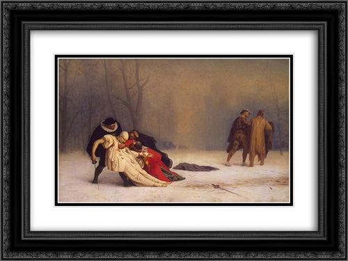 Duel After a Masquerade Ball 24x18 Black Ornate Wood Framed Art Print Poster with Double Matting by Gerome, Jean Leon