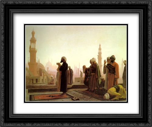 La Priere au Caire 24x20 Black Ornate Wood Framed Art Print Poster with Double Matting by Gerome, Jean Leon