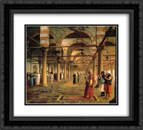 Public Prayer in the Mosque of Amr, Cairo 22x20 Black Ornate Wood Framed Art Print Poster with Double Matting by Gerome, Jean Leon