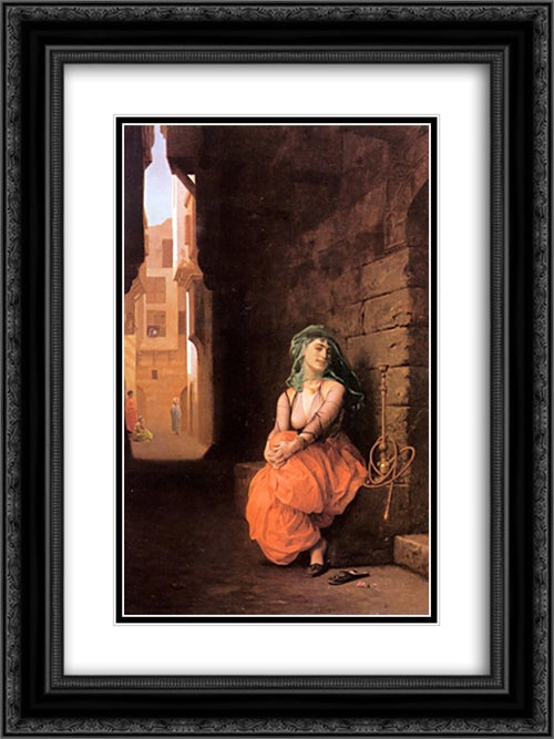 Arab Girl with Waterpipe 18x24 Black Ornate Wood Framed Art Print Poster with Double Matting by Gerome, Jean Leon