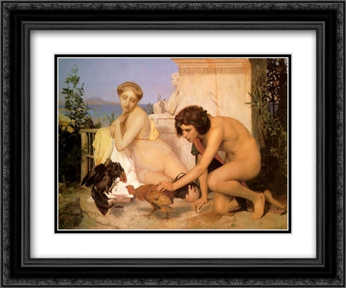 The Cock Fight 24x20 Black Ornate Wood Framed Art Print Poster with Double Matting by Gerome, Jean Leon