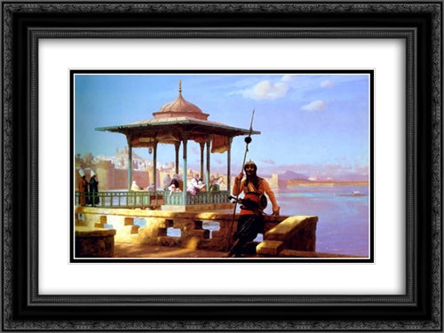 Harem in the Kiosk 24x18 Black Ornate Wood Framed Art Print Poster with Double Matting by Gerome, Jean Leon