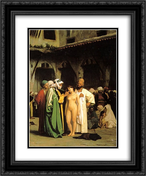 Slave Market 20x24 Black Ornate Wood Framed Art Print Poster with Double Matting by Gerome, Jean Leon