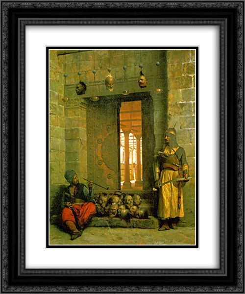 Heads of the Rebel Beys at the Mosque of El Hasanein, Cairo 20x24 Black Ornate Wood Framed Art Print Poster with Double Matting by Gerome, Jean Leon