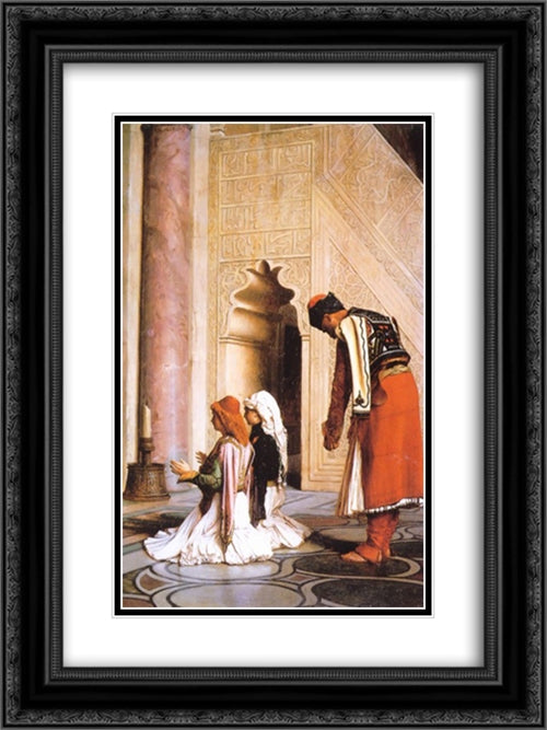 Young Greeks at the Mosque 18x24 Black Ornate Wood Framed Art Print Poster with Double Matting by Gerome, Jean Leon