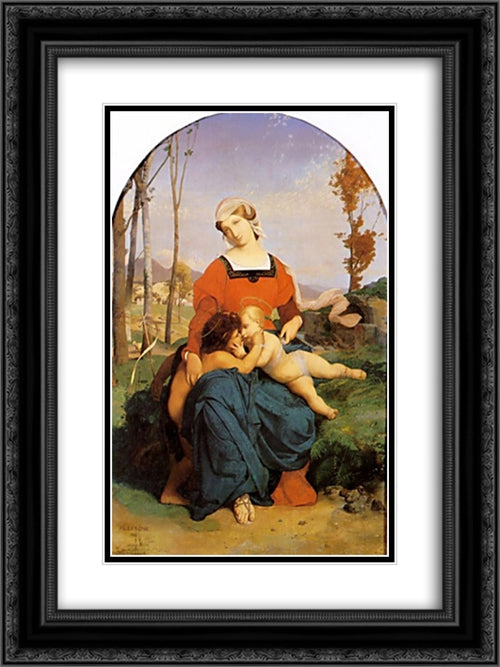 The Virgin, the Infant Jesus and St John 18x24 Black Ornate Wood Framed Art Print Poster with Double Matting by Gerome, Jean Leon