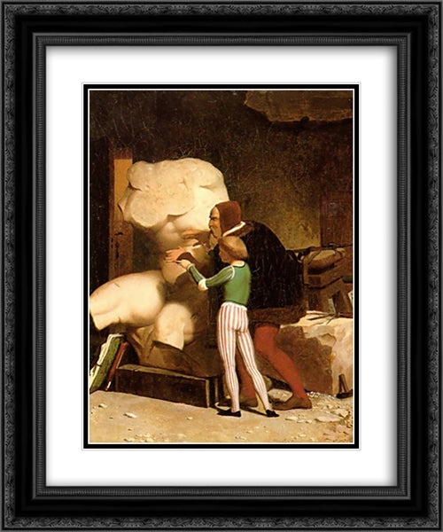 Michelangelo 20x24 Black Ornate Wood Framed Art Print Poster with Double Matting by Gerome, Jean Leon