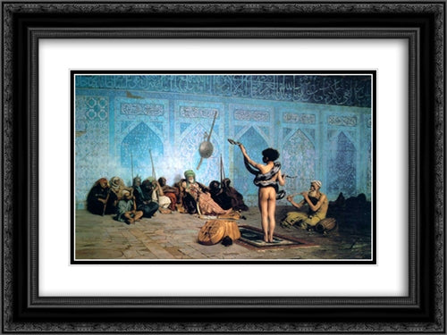 The Serpent Charmer 24x18 Black Ornate Wood Framed Art Print Poster with Double Matting by Gerome, Jean Leon