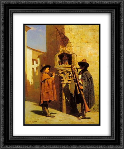 Pifferari 20x24 Black Ornate Wood Framed Art Print Poster with Double Matting by Gerome, Jean Leon