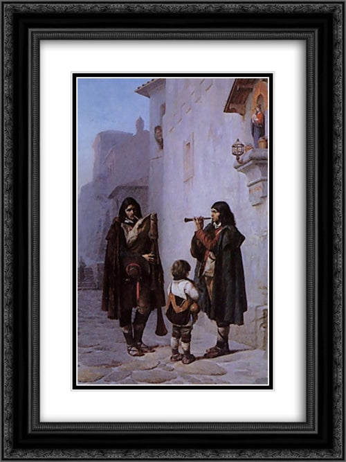 Pifferari 18x24 Black Ornate Wood Framed Art Print Poster with Double Matting by Gerome, Jean Leon