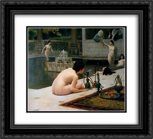 Allumeuse de Narghile 22x20 Black Ornate Wood Framed Art Print Poster with Double Matting by Gerome, Jean Leon