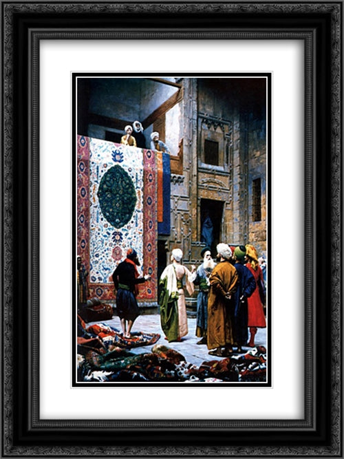 The Carpet Merchant 18x24 Black Ornate Wood Framed Art Print Poster with Double Matting by Gerome, Jean Leon