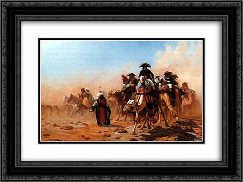 Bonaparte et son armee en Egypte 24x18 Black Ornate Wood Framed Art Print Poster with Double Matting by Gerome, Jean Leon