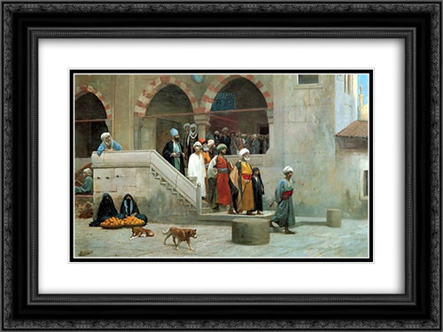 Leaving the Mosque 24x18 Black Ornate Wood Framed Art Print Poster with Double Matting by Gerome, Jean Leon