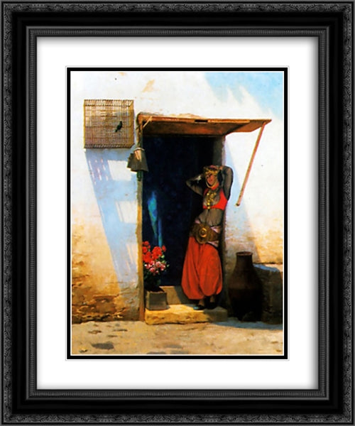 Woman of Cairo at her Door 20x24 Black Ornate Wood Framed Art Print Poster with Double Matting by Gerome, Jean Leon