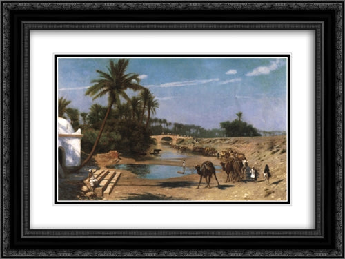 Caravan 24x18 Black Ornate Wood Framed Art Print Poster with Double Matting by Gerome, Jean Leon