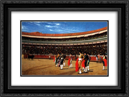 Plaza de Toros, The Entry of the Bull 24x18 Black Ornate Wood Framed Art Print Poster with Double Matting by Gerome, Jean Leon