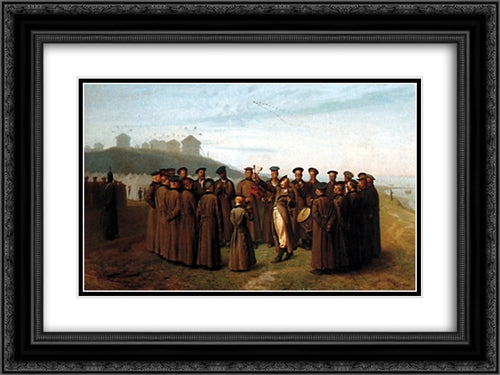 Recreation in a Russian Camp, Souvenir of Moldavia 24x18 Black Ornate Wood Framed Art Print Poster with Double Matting by Gerome, Jean Leon