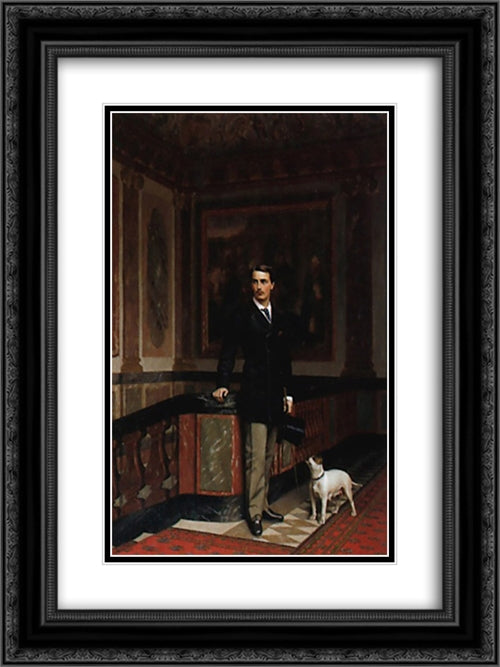 The Duc de La Rochefoucauld-Doudeauville with his Terrier 18x24 Black Ornate Wood Framed Art Print Poster with Double Matting by Gerome, Jean Leon