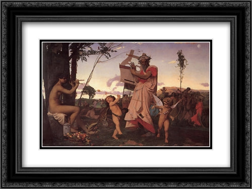 Anacreon, Bacchus et l'amour 24x18 Black Ornate Wood Framed Art Print Poster with Double Matting by Gerome, Jean Leon