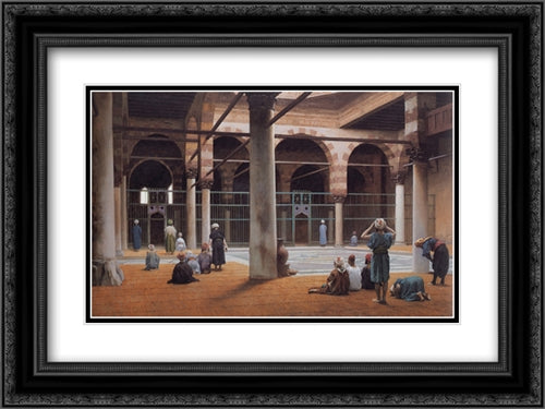 Interior of a Mosque 24x18 Black Ornate Wood Framed Art Print Poster with Double Matting by Gerome, Jean Leon