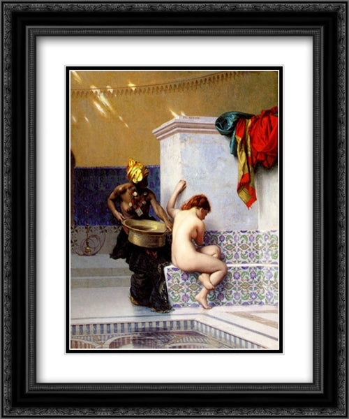 Turkish Bath or Moorish Bath (Two Women) 20x24 Black Ornate Wood Framed Art Print Poster with Double Matting by Gerome, Jean Leon